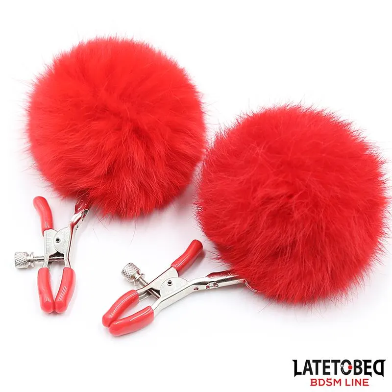 Pinzas para Pezones Ajustables con Pompón · LATETOBED BDSM LINE · Pinzas y Pezoneras