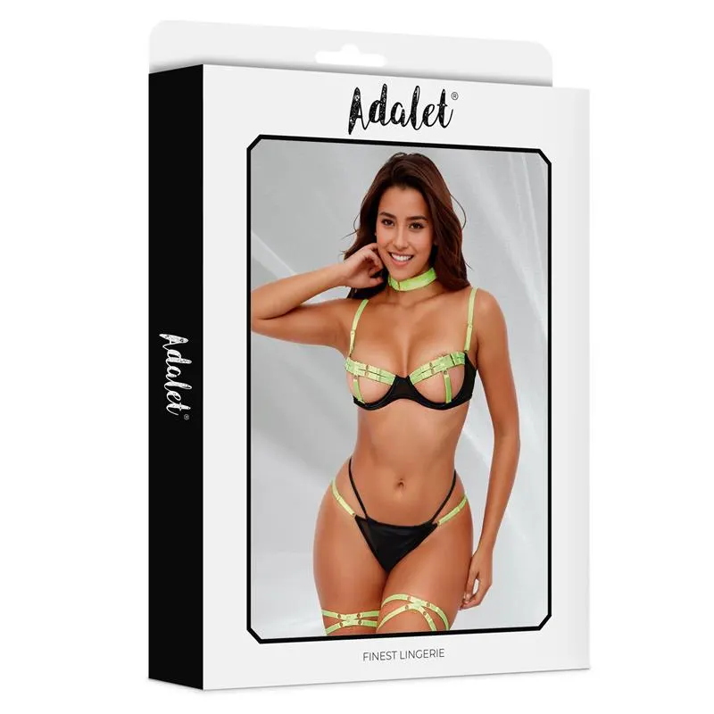 Maya Set Sujetador, Tanga, Ligas y Choker Amarillo y Negro · S/M · ADALET LINGERIE · Conjuntos y Bodies — photo 3